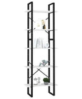 Industrial White Five Tier Book Cabinet With Engineered Wood Shelves And Black Metal Frame For Living Room Or Office Storage