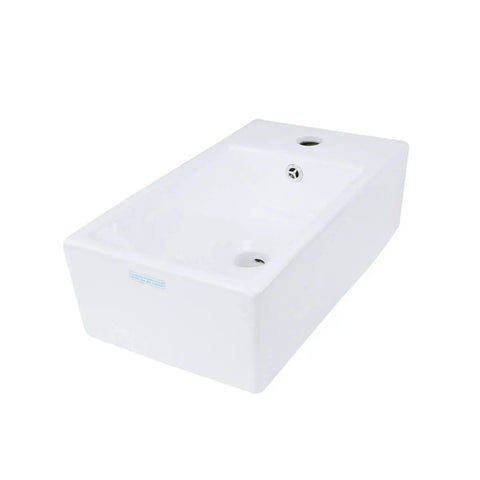 Rectangular White Ceramic Vessel Sink For Countertop Install With RenoGloss Finish, Overflow, 17.85 Inch Wide By 9.44 Inch Deep, Vitreous China Slick Modern Bathroom Vessel Sink, 5.5 Inch Height, Single Hole Faucet Ready, Drain And P Trap Not Included
