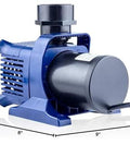 Blue submersible pond pump, 10300 GPH, front view for ponds and fountains
