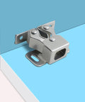 Eight Pack Steel Spring Cabinet Door Latches For Closets And Cupboards, Easy Install Metal Roller Catch Hardware mounted on blue surface