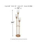 Emmie Traditional Floor Lamp With Adjustable Heights, Three Glass Shades, Antique Gold Finish, 60-inch dimensions shown