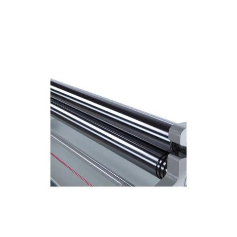 Close-up of Heavy Duty 220V 2HP Single Phase Power Plate Roller For 14 Gauge Sheet Metal Electric Metal Rolling Machine rollers.