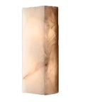 Square Marble Wall Lamp With Wood And Stone Shade, vintage vanity light, wall mount fixture over mirror, stone sconce, side view