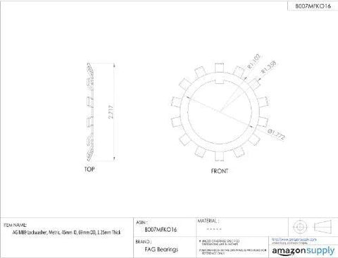 Lockwasher FAG MB9, metric, 45 mm ID, 69 mm OD, 1.25 mm thick, Amazon brand