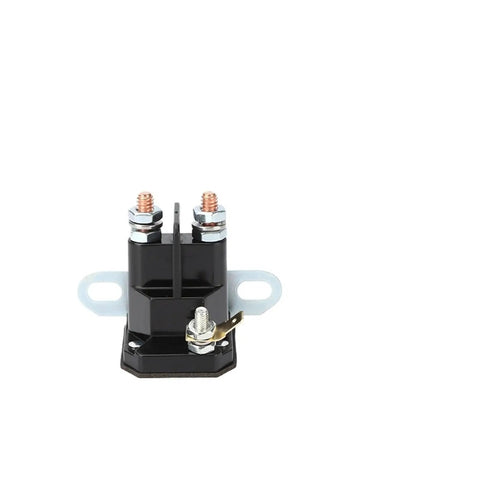 Heavy Duty 12V Starter Relay For Lawn Mowers And Tractors, shown with two copper terminals and black plastic housing.