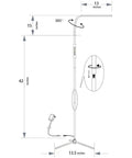 Diagram of Bright LED Floor Lamp With Adjustable Gooseneck For Eyelash Extensions And Tattooing, showing dimensions and features.