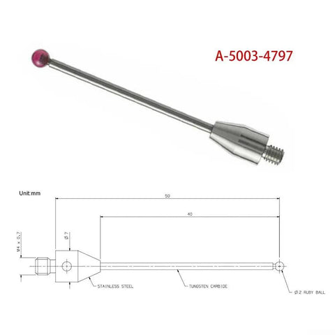 Two Pack CMM Touch Probe Styli With 2mm Ball Tip And 50mm Measuring Rod For Coordinate Measuring Machines Metrology Probes For High Precision Testing Shop Ready Quality Inspection Tools For Industrial Measurement, stainless steel