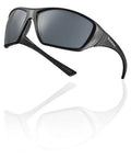 Kickass Full Coverage Wraparound Safety Glasses Featuring Smoke Tinted Polycarbonate Lens, Heavy Duty Black Work Eyewear on white background.