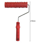 Solid 7 Inch Grain Pattern Rubber Paint Roller For Home Office Wall Decoration Tool, 175mm size with red handle and grain pattern.