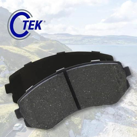 Centric C-Tek ceramic front brake pad set (2) with backing plates; dark gray friction material