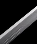 Close-up of blade detail on Ring Pommel Song Dao Hand Forged High Manganese Steel Blade With Rosewood Scabbard And Exclusive Alloy Fittings 39 In.