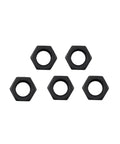 Durable Steel V Belt Water Pump Pulley With 1/2 Groove For Complete 9158-86 Kit That Slings A Heavy Load And Keeps Your Engine Running Smooth Without Any Drama. Black steel hex nuts, five-piece set, top view
