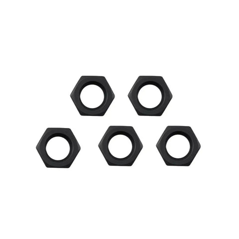 Durable Steel V Belt Water Pump Pulley With 1/2 Groove For Complete 9158-86 Kit That Slings A Heavy Load And Keeps Your Engine Running Smooth Without Any Drama. Black steel hex nuts, five-piece set, top view