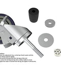 Front/angled view of OK5STAR 4-inch prep table caster with expanding stem and brake, plus mounting hardware