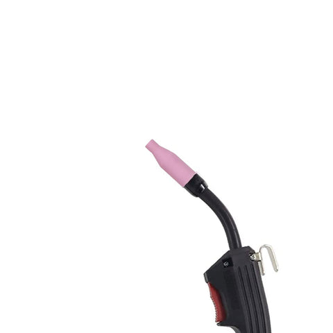 MIG welding torch with Ceramic Nozzle Set for MB15 and 15AK, gasless flux core ready, showing mounted ceramic nozzle tip.