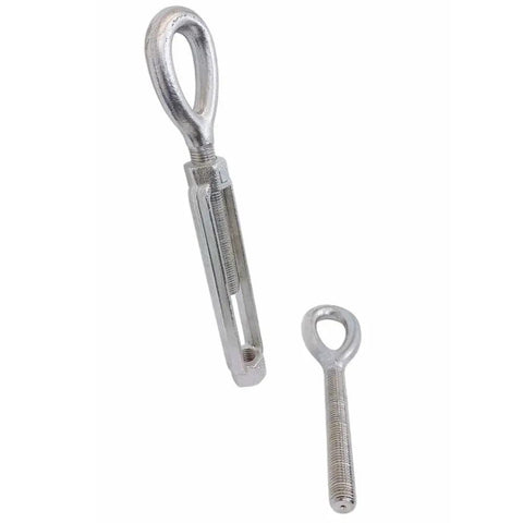 Rock Solid T316 Stainless Steel Eye Eye Turnbuckle Measuring One Point Five By Twelve Inches Featuring Drop Forged Construction Delivering Up To Seventeen Thousand Pounds Capacity Built Tough For Heavy Duty Rigging Jobs, showing two angles.