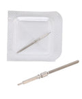 Durable Silver Alloy Watch Movement Stem 0.9mm or 1.2mm Replacement for 7750, shown in packaging and unpacked view.