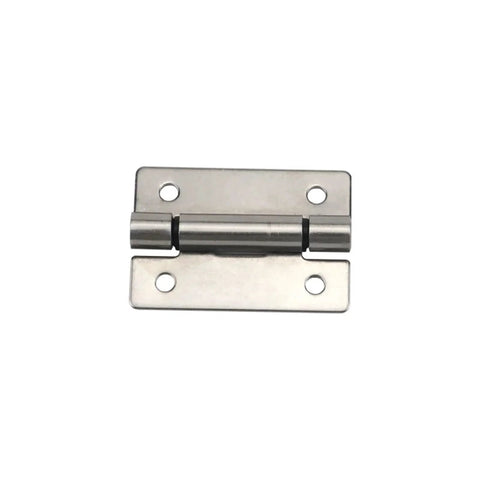 Front view: stainless steel flat torque hinge with four mounting holes (two per plate)