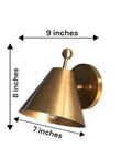 Handcrafted Brass Wall Sconce with Finial Vintage Hardwired Light, dimensions 9x8x7 inches, showcasing cone-shaped brass shade.