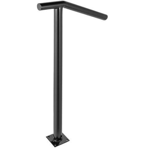 Rock Solid Heavy Duty Outside Step Railing With Matte Black Powder Coat Finish And 330 Lbs Load Rating, showing a single aluminum post for stair use.