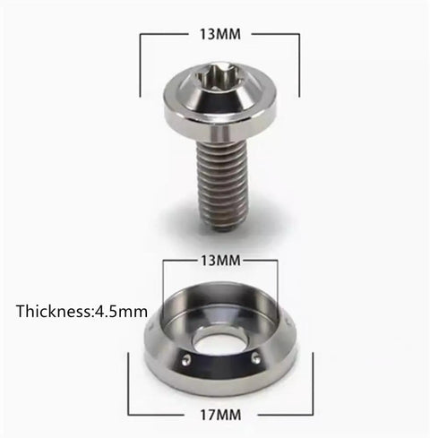 Premium M6 Titanium License Plate Screw Kit With Matching Washers Slick Green Finish Heavy Duty Fasteners For Cars Trucks And Hot Rods Clean Look Straight Forward Install 4 Pack showing 13mm screw and washer dimensions.