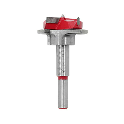 Hinge hole drilling bit for woodworking, adjustable 15–35 mm, tungsten carbide, red-tipped metal body