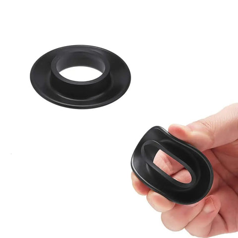Person holding black 4 Pack Kayak Paddle Drip Rings Anti Slip Stop Collars For Kayaks Canoes And Fishing Boats, showing flexible rubber material.