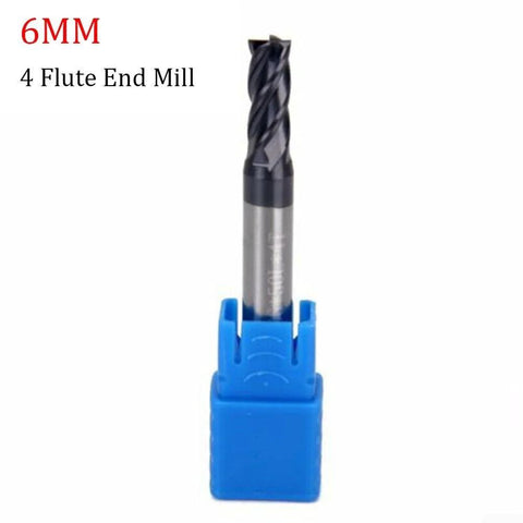 Solid carbide end mill, 6mm, 4-flute, AlTiN coated, in blue plastic holder