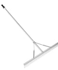 Heavy Duty Landscape Rake For Land And Water, 36 Inch Head Aluminum Lake Weed Rake With 75 Inch Handle, angled view