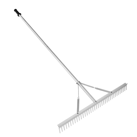 Heavy Duty Landscape Rake For Land And Water, 36 Inch Head Aluminum Lake Weed Rake With 75 Inch Handle, angled view