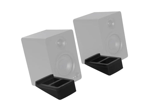 Tilted Wedge Desktop Speaker Stands Pair for Small Speakers, Dope Anti-Vibration Design, 15 Degree Tilt, black thermoplastic rubber