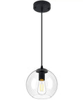 Industrial Farmhouse Globe Pendant Light Fixture With Adjustable Cord Black Hanging Ceiling Chandelier for kitchen island, clear glass globe shade