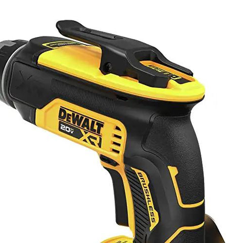 Close-up of 20V Max Brushless Drywall Screw Gun Tool Only DCF630B with variable speed, showing the top-mounted mode selector and grip handle