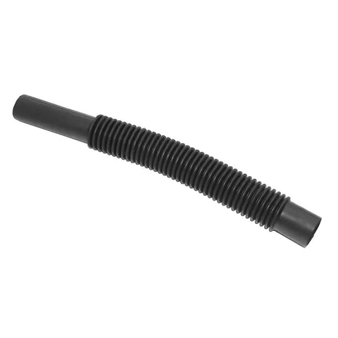 Side view of Interchangeable Flexible Grain Drill Seed Tube for Great Plains Models, adjustable 13.5 to 29 inches, in black plastic.