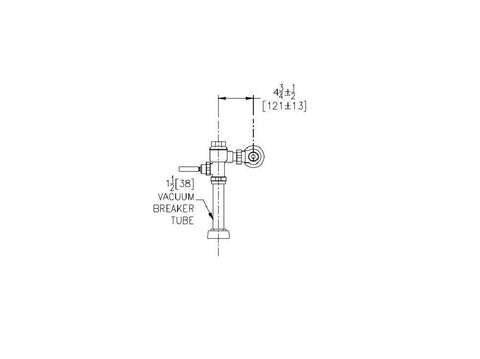 Diagram of Metroflush Quiet Piston Flush Valve For Toilets With 11-1/2 Inch Rough-In And 1-1/2 Inch Top Spud, 1.6 GPF measurements.