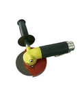 Heavy Duty Pneumatic Angle Grinder, Air Powered Beast For Demanding Metalworks with yellow handle and cutting disc.