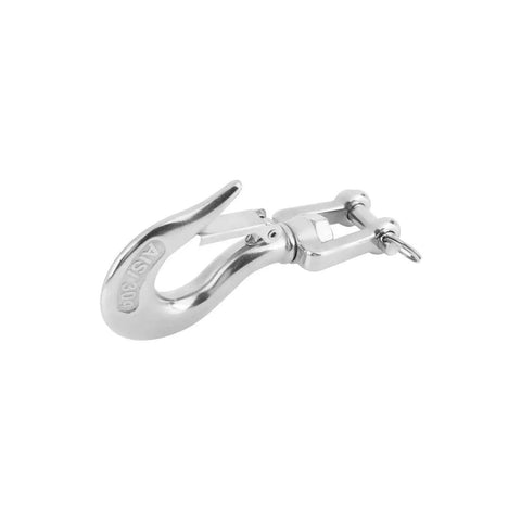 Rock Solid 304 Stainless Steel Swivel Lifting Hook Heavy Duty Up To 1000Kg with polished finish and locking safety eye.