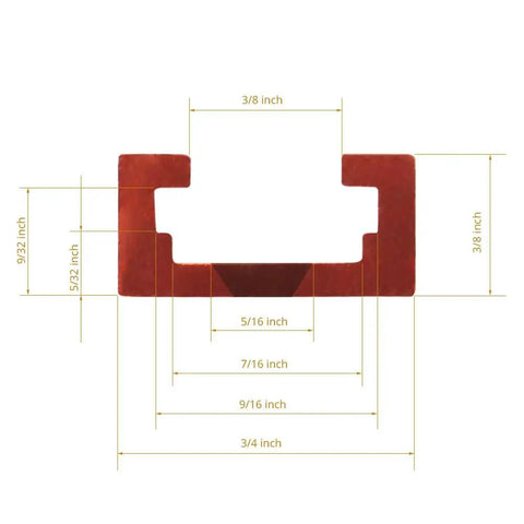 Cross-section dimensions of 36 Inch Double Cut Universal T Track With Wood Screws 2 Pack For Drawer Cabinet And Workshop Projects