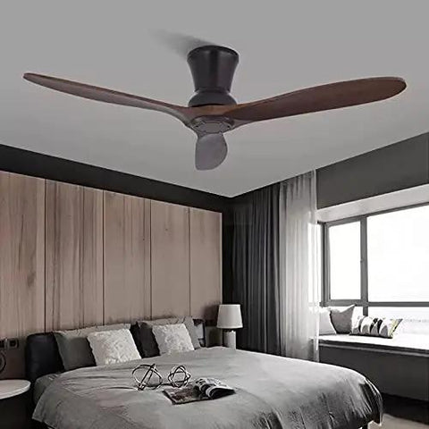 The Real Deal Industrial Wooden Ceiling Fan With Integrated Lights In A Stunning Silver Finish Brings Rustic Charm And Smooth Airflow To Your Kitchen Or Living Space With Style - viewed from below in a modern bedroom.