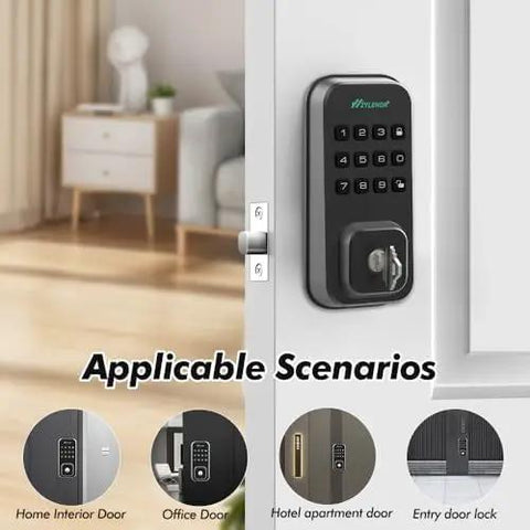 Close-up of Top Tier Smart Keyless Entry Door Lock With Digital Keypad And Built In WiFi Deadbolt for home and office use.