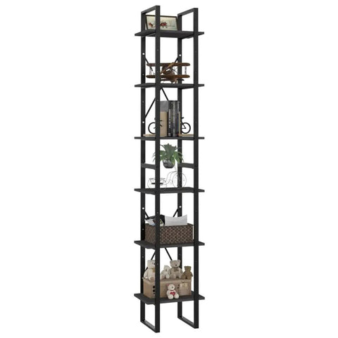 Gray 6 Tier Book Cabinet With Engineered Wood Build And 82.7 Inches Tall, Dope Storage Organizer featuring books and decor