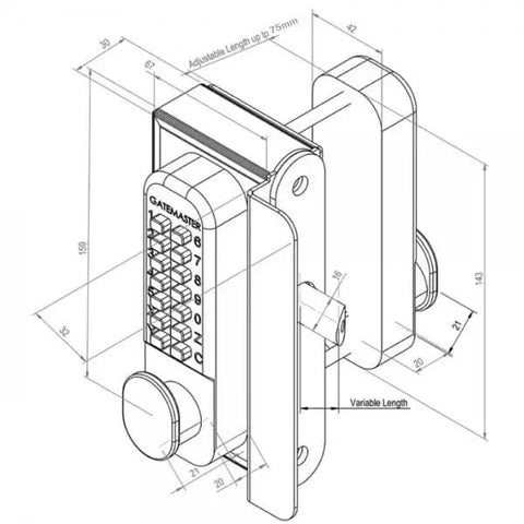 Heavy Duty Double Sided Digital Gate Lock For Left Handed Doors with adjustable length, electronic keypad, and white finish.