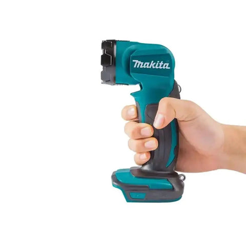 Hand holding Beast 18V LXT Cordless LED Flashlight With 160 Lumens Four LED Array 12 Position Pivot Head Ranging 60 To 110 Degrees Metal Hang Hook Rugged Jobsite Light For Quick Inspections And Tight Spaces