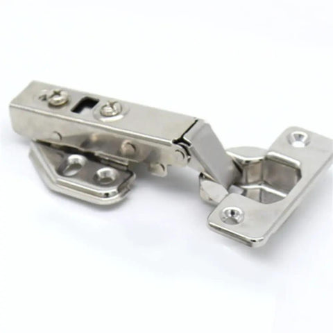 Top Grade Stainless Steel Soft Close Hinges For Cabinets And Closets Featuring Hydraulic Full Overlay Action With No Sweat Mounting And Rock Solid Durability In A 20 Piece Pack, hinge close-up.