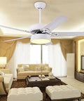 Modern Ceiling Fan With Built In LED Light Kit And Handy Remote Control Offers Three Adjustable Color Settings Perfect For Bedroom Kitchen Living Area While Solid Wood Blades Provide Serious Summer Chill Vibes Throughout Your Home in a stylish living room.