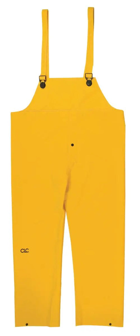 Yellow bib pants from 3 Piece Heavyweight PVC Rain Suit For Contractors, Detachable Hood, Adjustable Overalls Straps, X Large