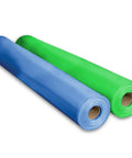 Two rolls of Heavy Duty 15 Mil Concrete Vapor Barrier Plastic Sheeting, blue and green, 7 Ft By 70 Ft, on white background.