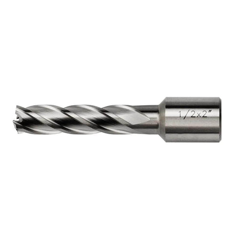Oscarbide 1/2 in x 2 in HSS annular cutter with Weldon shank (side view)