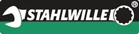 Stahlwille logo with wrench and text against black and green background