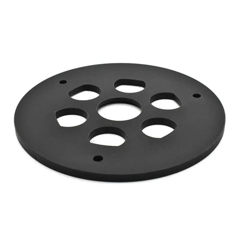 Premium Router Sub Base With Five Point Seven Five Inches And One And One Eighth Inch Opening in black acrylic for template routing.